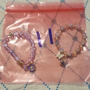 Beaded Bracelet Set - Purple and Pink
